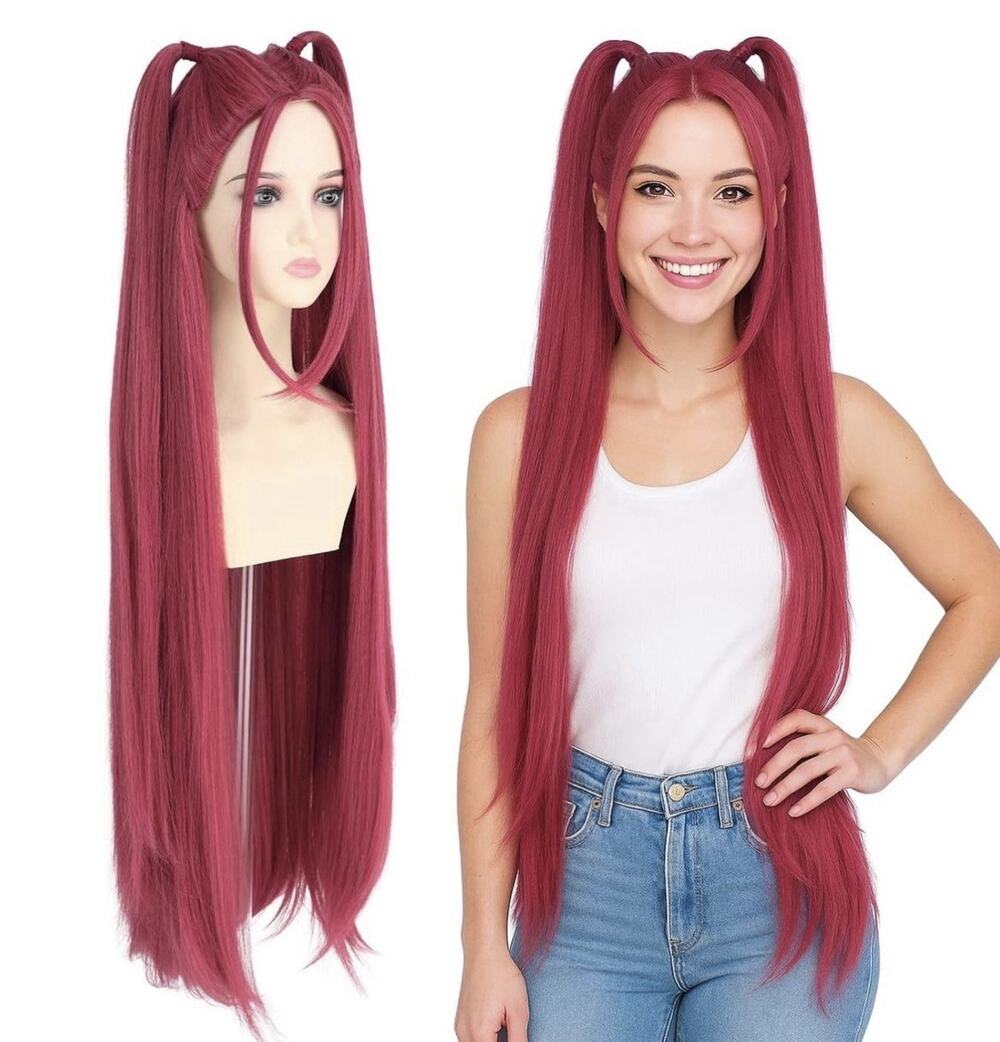 39 Inches Long Red Wig w/2 Ponytails Anime Cosplay Costume Wigs (Red, Adults)